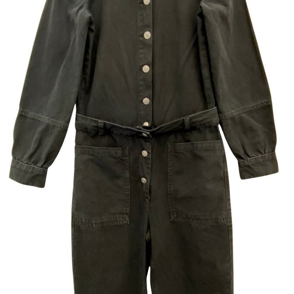 BA&SH Valentine Ruffled Black Denim Jumpsuit NWT - Picture 3 of 8